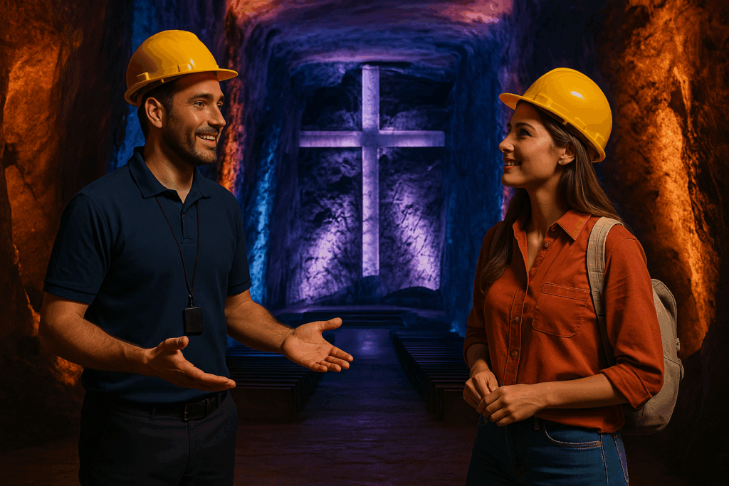 city tour a zipaquira dos personas disfrutando el tour en la mina de sal