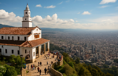 Vistas panorámicas de Bogotá desde el Santuario de Monserrate con la ciudad de fondo